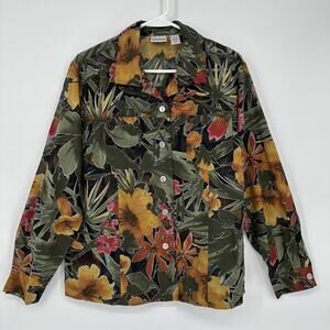 Chicos Shirt Womens 2 Large Multicolor Tropical Floral Sheer Button Top Boho